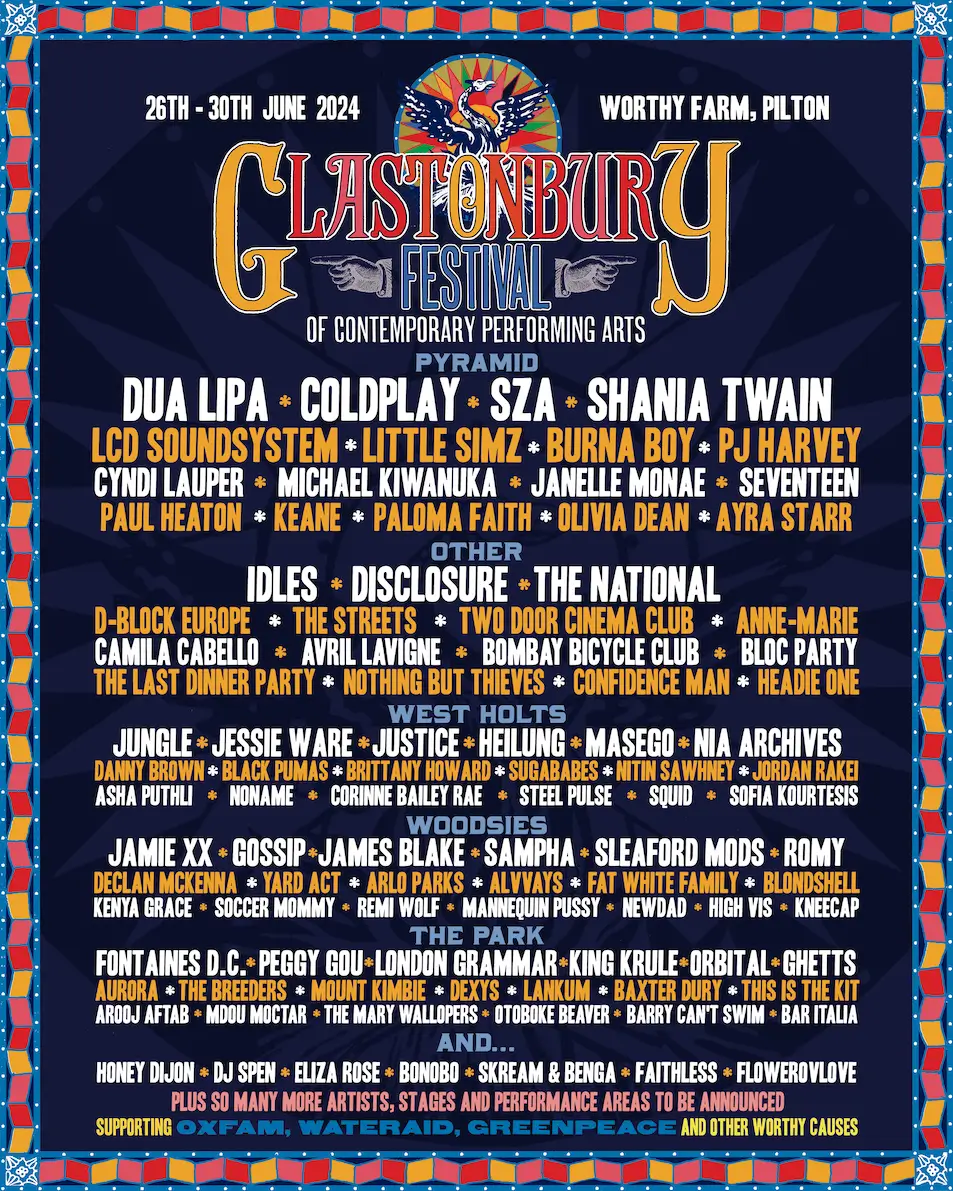 Glastonbury Full Line Up 2024 Calendar Milka Suzanna